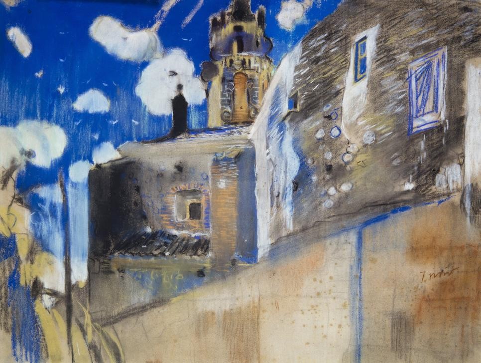 Joaquim Mir, L’Aleixar (Gebäude, Haus, Katalonien, rustikal, abstrahiert, Post-Modernisme, Malerei, Klassische Moderne, Wunschgröße, Wohnzimmer, Treppenhaus, bunt)