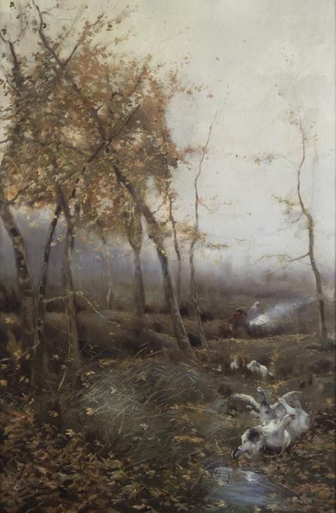 Joaquim Mir, Otoño (Herbst, Landschaft, Bach, Bäume, Gänse, Post-Modernisme, Malerei, Klassische Moderne, Wunschgröße, Wohnzimmer, Treppenhaus, bunt)