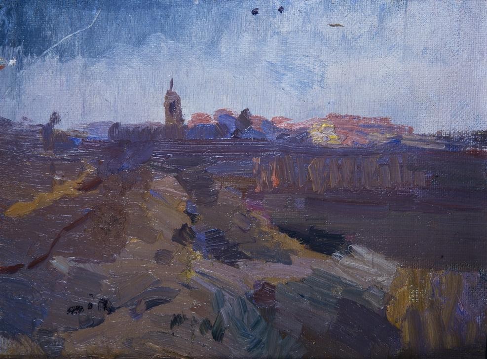 Joaquim Mir, Landschaft bei l’Aleixar (Landschaft, Katalonien, Panorama, Stadt, Post-Modernisme, Malerei, Klassische Moderne, Wunschgröße, Wohnzimmer, Treppenhaus, bunt)