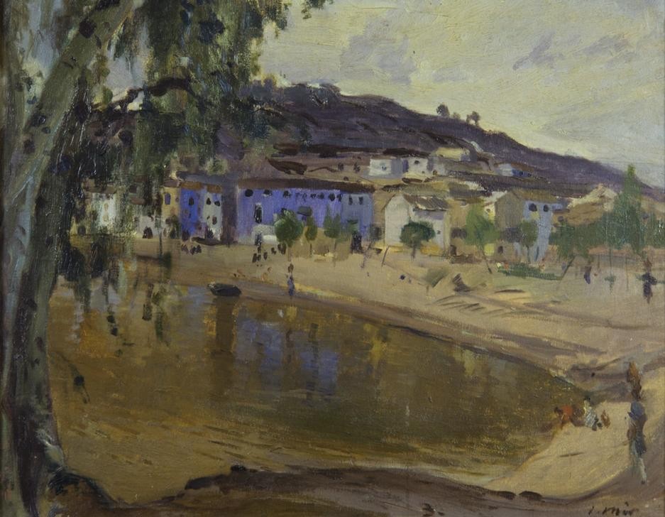 Joaquim Mir, Miravet (Dorf, Landschaft, Fluss, Ebro, Katalonien, Post-Modernisme, Malerei, Klassische Moderne, Wunschgröße, Wohnzimmer, Treppenhaus, bunt)