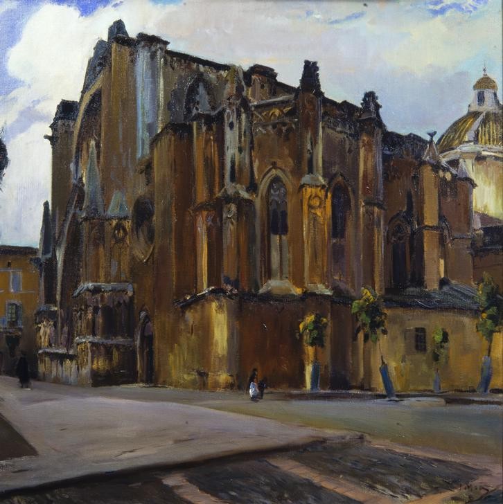 Joaquim Mir, Catedral de Tarragona (Kirche, St. Marien Kathedrale, Architektur, Gotik, Bauwerk, Christlich, Religion, Katalonien, Spanien, Post-Modernisme, Malerei, Klassische Moderne, Wunschgröße, Wohnzimmer, Treppenhaus, bunt)