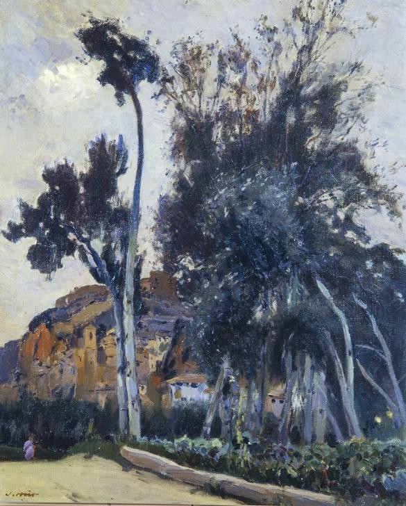 Joaquim Mir, Miravet (Dorf, Landschaft, Straße, Bäume, Katalonien, Post-Modernisme, Malerei, Klassische Moderne, Wunschgröße, Wohnzimmer, Treppenhaus, bunt)