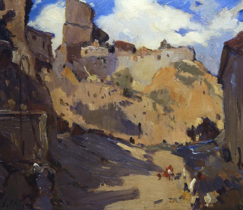 Joaquim Mir, Sant Pere de Ribes (Landschaft, Stadtansicht, Bergdorf, rustikal, Felsen,  Katalonien, Post-Modernisme, Malerei, Klassische Moderne, Wunschgröße, Wohnzimmer, Treppenhaus, bunt)