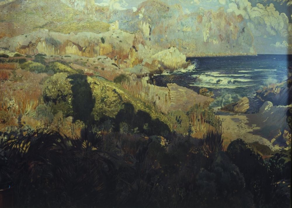 Joaquim Mir, Bucht von Sant Vicenç (Mallorca, Bucht, Küste, Meer, Landschaftsmalerei, Abstraktion, Post-Modernisme, Malerei, Klassische Moderne, Wunschgröße, Wohnzimmer, Treppenhaus, bunt)