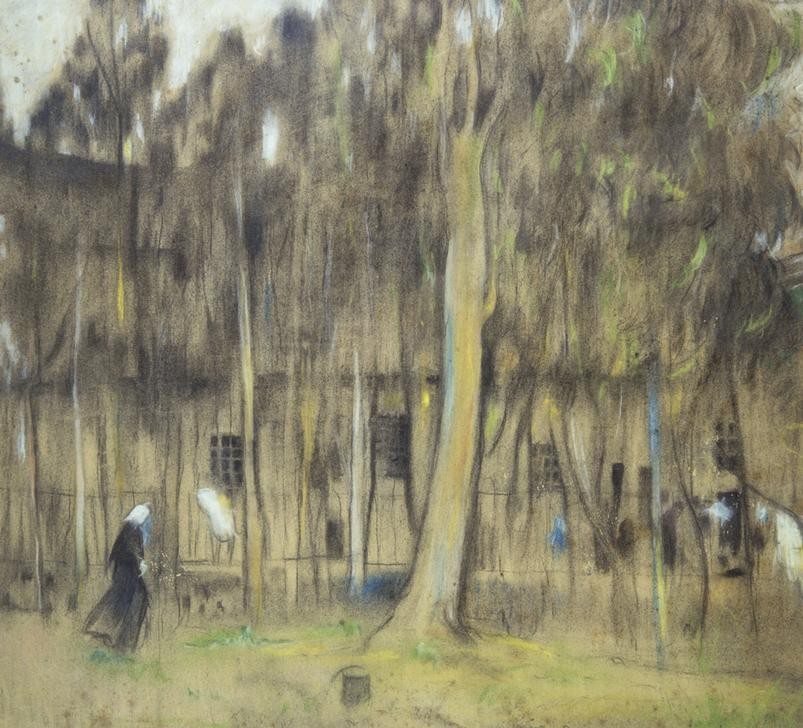 Joaquim Mir, Garten von Pere Mata (Krankenhaus, psychiatrische Klinik, Krankenschwester, Garten, Bäume, Abstraktion, Post-Modernisme, Malerei, Klassische Moderne, Wunschgröße, Wohnzimmer, Treppenhaus, bunt)