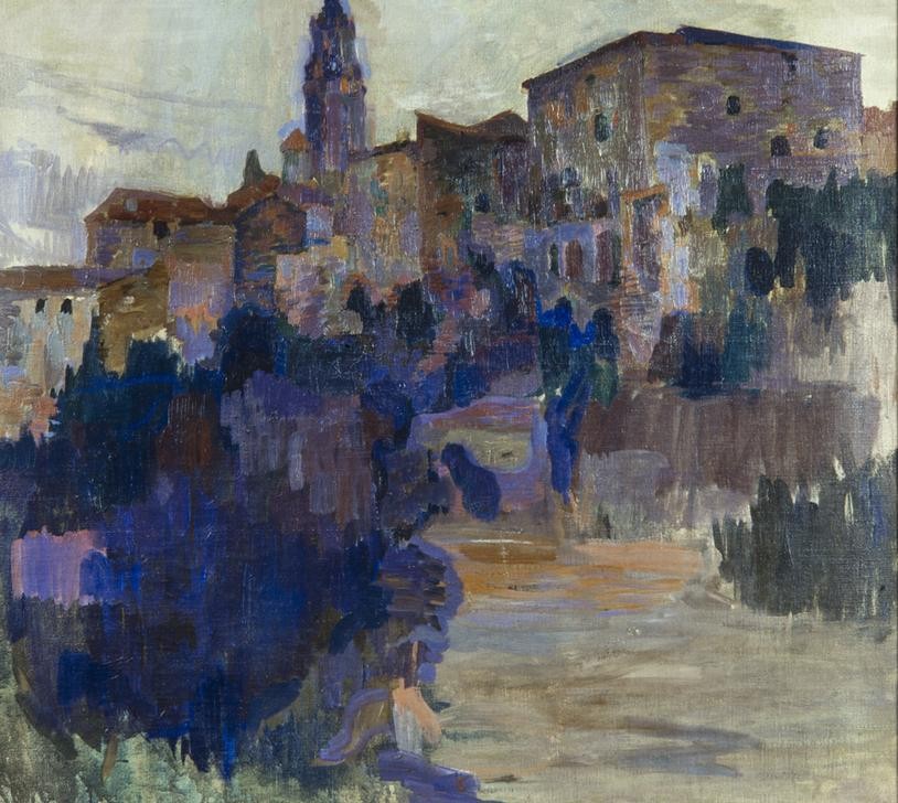 Joaquim Mir, Maspujols (Stadtansicht, mediterran, Gebäude, Post-Modernisme, Malerei, Klassische Moderne, Wunschgröße, Wohnzimmer, Treppenhaus, bunt)