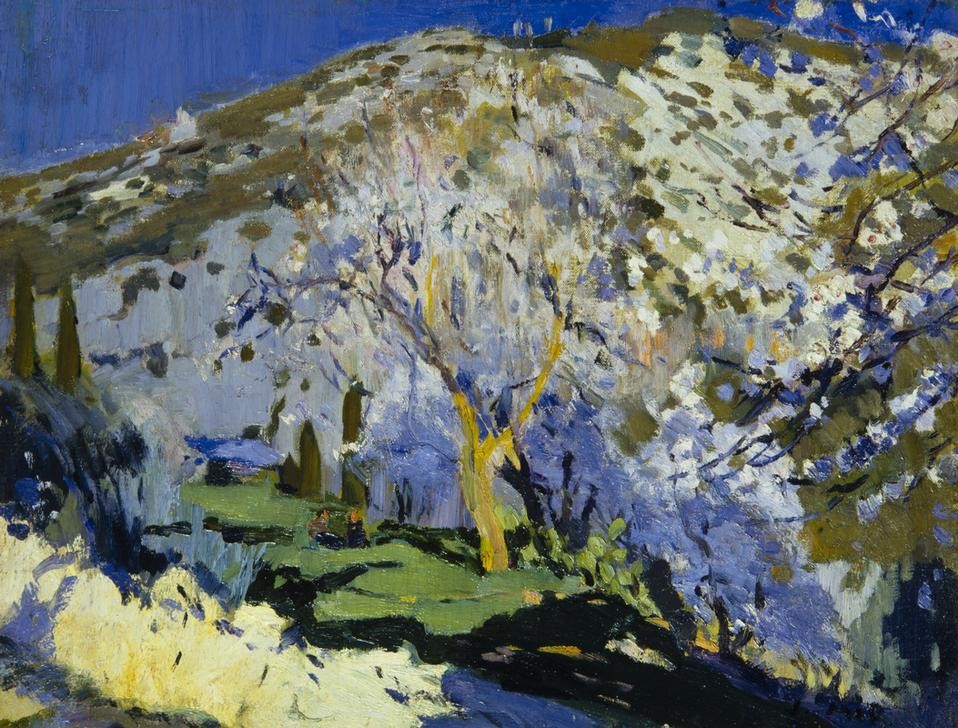 Joaquim Mir, Landschaft (Landschaft, Berg, Hügel, Sonnenlicht, Post-Modernisme, Malerei, Klassische Moderne, Wunschgröße, Wohnzimmer, Treppenhaus, bunt)