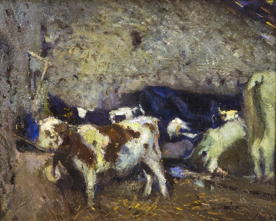 Joaquim Mir, Kühe (Rinder, Stall, Landleben, Viehzucht, Katalanische Kunst, Post-Modernisme, Malerei, Klassische Moderne, Wunschgröße, Wohnzimmer, Treppenhaus, bunt)