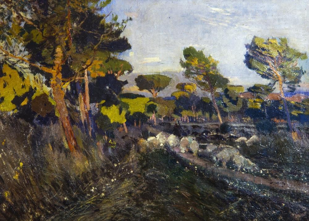 Joaquim Mir, Ohne Titel (Landschaft, Bäume, Post-Modernisme, Malerei, Klassische Moderne, Wunschgröße, Wohnzimmer, Treppenhaus, bunt)