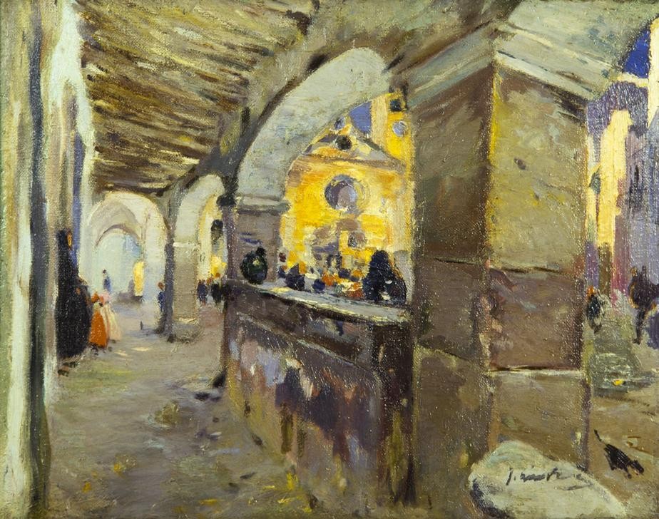Joaquim Mir, Aleixar, Kirche (Kirche, Arkaden, Umgang,  Architektur, rustikal, Post-Modernisme, Malerei, Klassische Moderne, Wunschgröße, Wohnzimmer, Treppenhaus, bunt)
