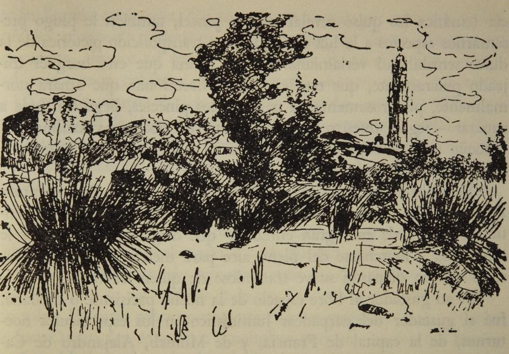 Joaquim Mir, L’Alforja (Landschaft, Zeichnung, Dorf, Skizze, Post-Modernisme, Klassische Moderne, Wunschgröße, Wohnzimmer, Treppenhaus, schwarz/weiß)