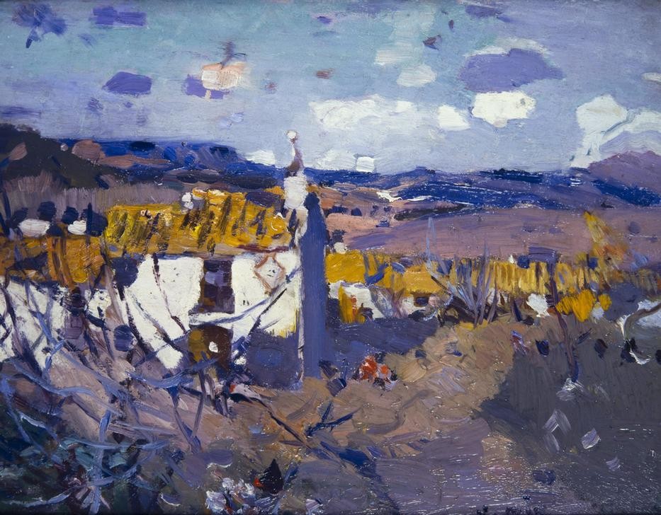 Joaquim Mir, L’Aleixar (Landschaft, Dorf, Panorama, Katalanische Kunst, Post-Modernisme, Malerei, Klassische Moderne, Wunschgröße, Wohnzimmer, Treppenhaus, bunt)