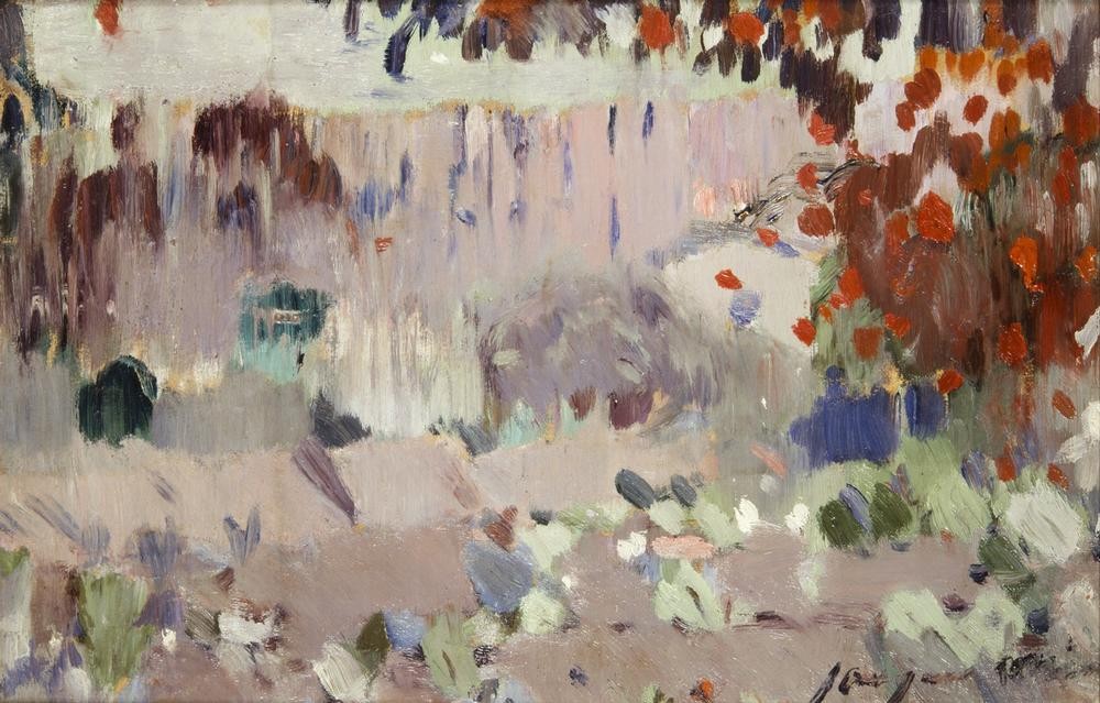 Joaquim Mir, Garten (Park, Garten, diffus, abstrahiert, Katalanische Kunst, diffus, Post-Modernisme, Malerei, Klassische Moderne, Wunschgröße, Wohnzimmer, Treppenhaus, bunt)