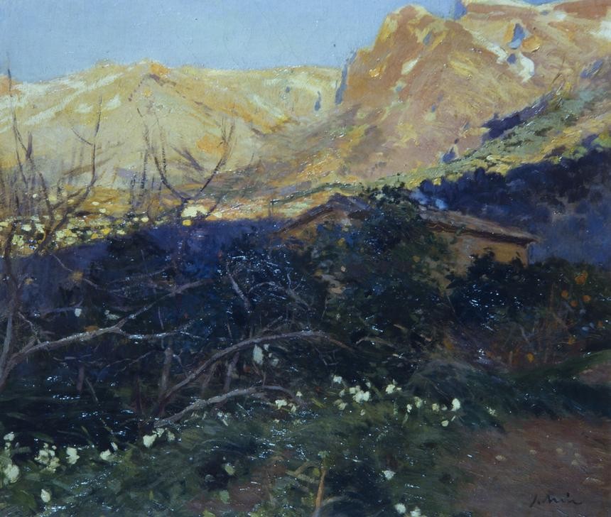 Joaquim Mir, Mallorca (Landschaft, Landschaftsmalerei, Berge, Gebüsch, Natur, Post-Modernisme, Malerei, Klassische Moderne, Wunschgröße, Wohnzimmer, Treppenhaus, bunt)