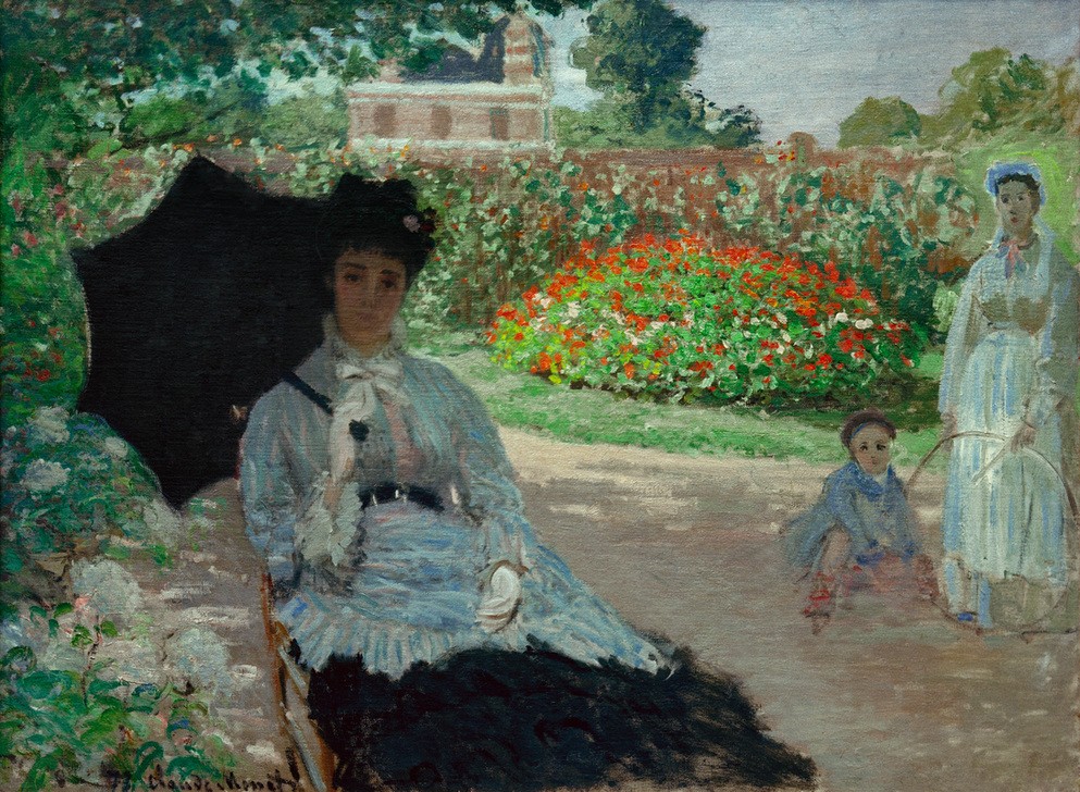Claude Monet, Camille au jardin, avec Jean et sa bonne (Frau,Gruppenbild,Jahreszeiten,Kind,Kunst,Maler (Künstler),Mutter Und Kind,Sommer,Wohnhaus (Allgemein),Wohnhaus Von Berühmten,Impressionismus,Schatten,Ehefrau Von Berühmten,Portrait,Hausgarten,Künstlerfrau,Mutter Und Sohn,Sonnenschirm,Künstlerhaus (Wohnhau)