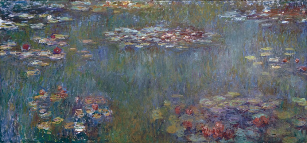 Claude Monet, Le bassin aux nymphéas, reflets verts (Botanik,Garten Und Park,Kunst,Maler (Künstler),Wasser,Wasserpflanze,Impressionismus,See,Spiegelung,Seerose,Französische Kunst,Blume,Grün,Zierteich,Gartenteich)