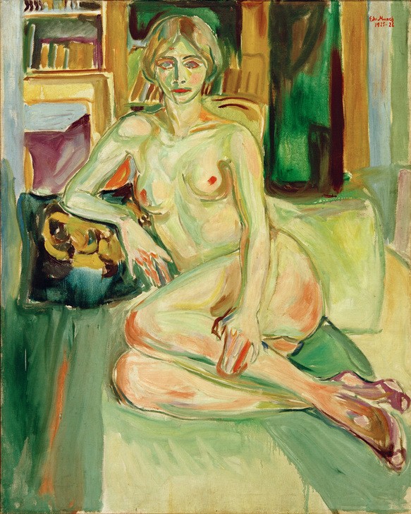 Edvard Munch, Sitzender Akt auf dem Diwan, Birgit Prestöe (Frau,Kunst,Akt,Portrait,Expressionismus,Norwegische Kunst,Sitzen,Skandinavische Kunst,Ganzfigurig,Divan)