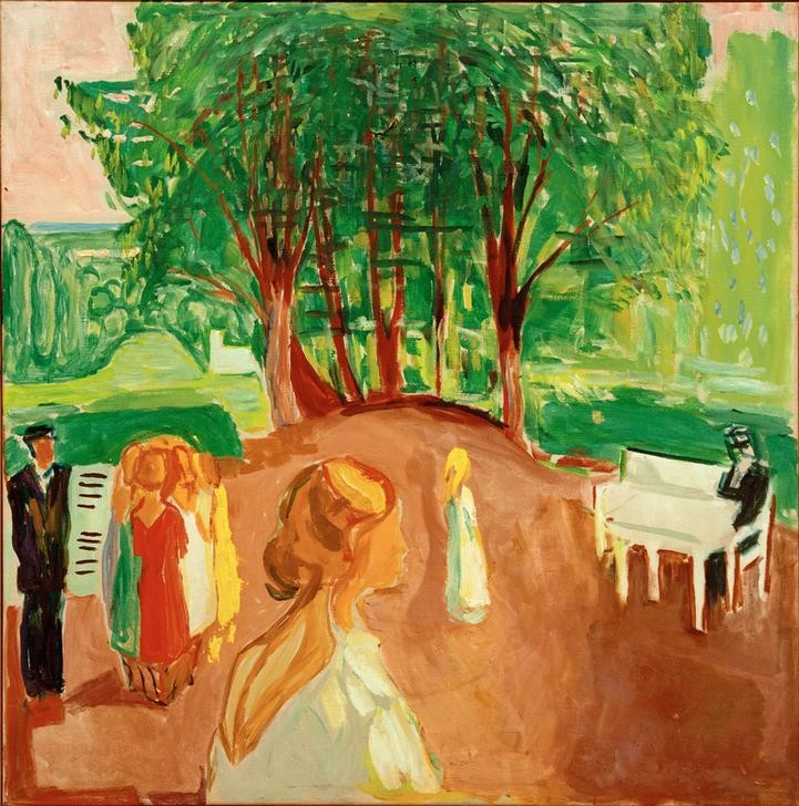 Edvard Munch, Flirt im Park II (Flirt,Garten Und Park,Kunst,Liebe,Menschen Im Park,Park,Freizeit,Expressionismus,Norwegische Kunst,Skandinavische Kunst)