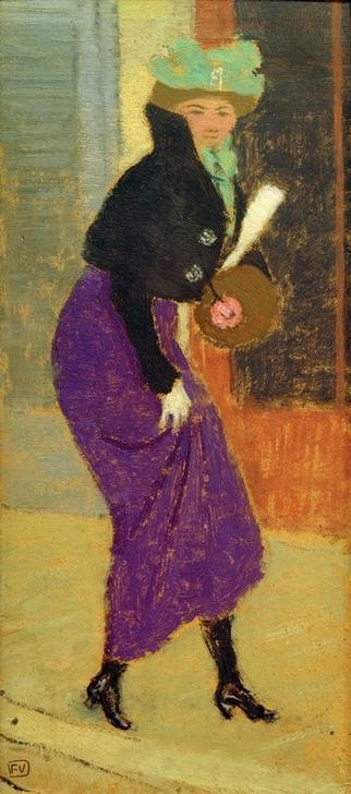 Felix Vallotton, Dans la rue: Femme au manchon (Damenmode,Frau,Mensch,Mode,Spaziergang,Verkehr,Portrait,Muff,Französische Kunst,Fussgänger,Schweizerische Kunst,Dame,Frauenleben,Nabis,Jacke,Ganzfigurig,Bürgersteig)