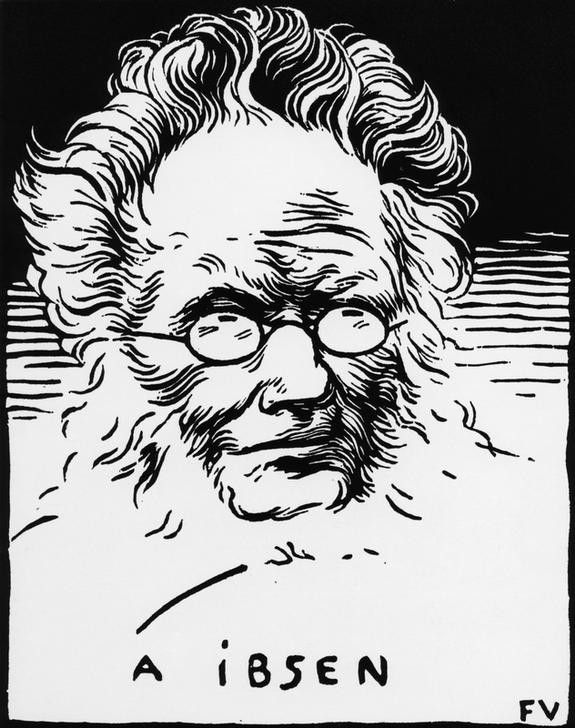 Felix Vallotton, A Ibsen (Für Ibsen) (Brille,Literatur,Mann,Optik,Schriftsteller,Theater,Portrait,Französische Kunst,Schweizerische Kunst,Kopf,Person,Dramatiker)