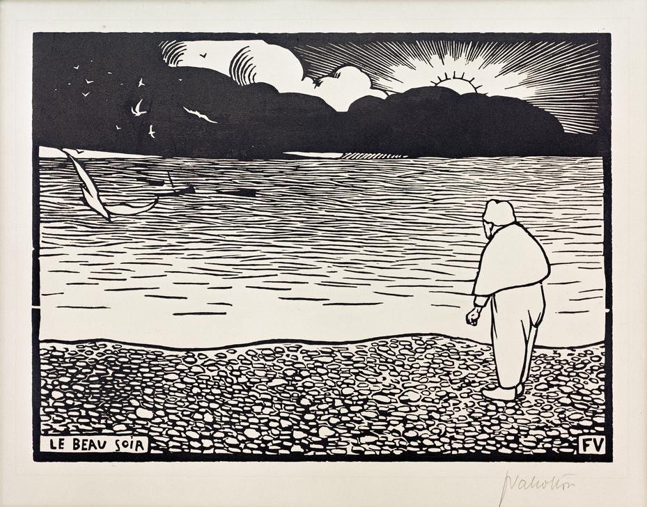 Felix Vallotton, Le beau soir (Landschaft,Sonnenuntergang,Spaziergang,Strand,Wolke,Sonne,Tageszeiten,Abend,Meer,Möwe,Einsamkeit,Französische Kunst,Schweizerische Kunst)