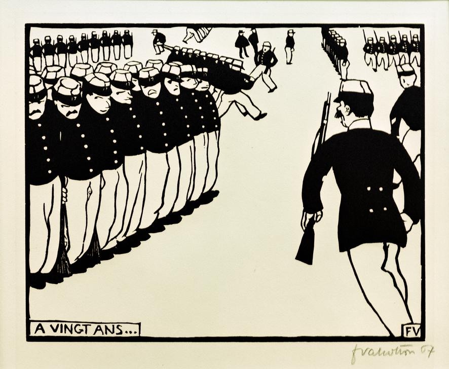 Felix Vallotton, A vingt ans… (Ausbildung,Länder,Militär,Französische Kunst,Schweizerische Kunst,Rekrut,Exerzierplatz,Exerzieren,Marschieren,Appell)