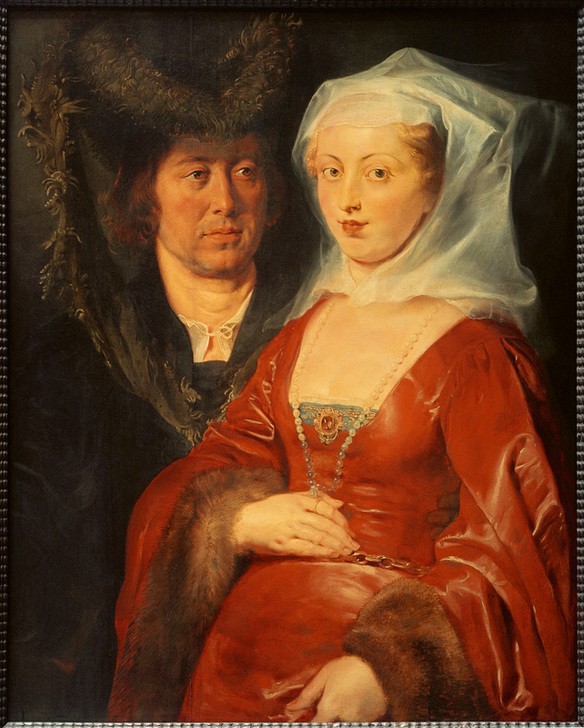 Peter Paul Rubens, Ansegisus und die hl. Bega (Christentum,Flämische Kunst,Frau,Geschichte,Heilige,Karolinger,Kult,Kunst,Mann,Religion,Schmuck,Barock,Schleier,Portrait,Niederländische Kunst,Äbtissin,Paar,Kleidung (Allgemein),Doppelportrait,Halbfigur,Person)