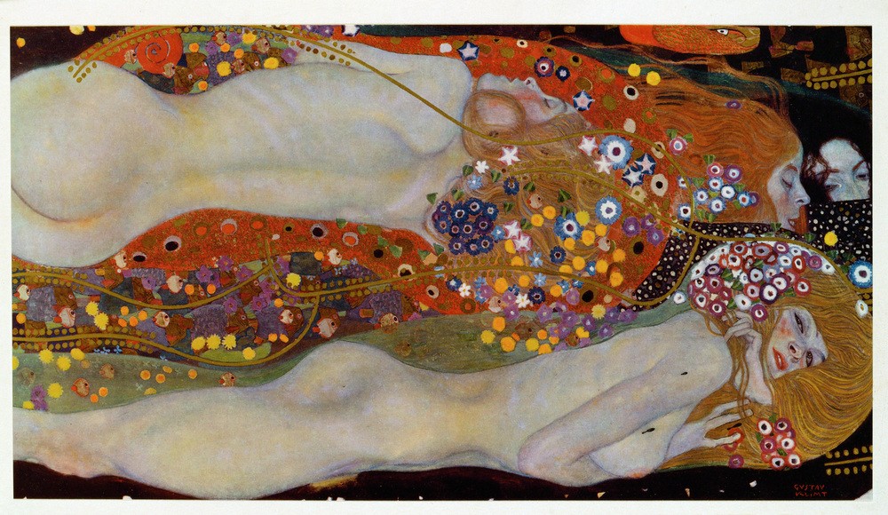 Gustav Klimt, Wasserschlangen II  (Klassische Moderne, Wasserwesen, dekorativ, Jugendstil, Erotik, Frauen, Ornamente, Akt, nackt, Wunschgröße, Wohnzimmer, Schlafzimmer, Malerei)