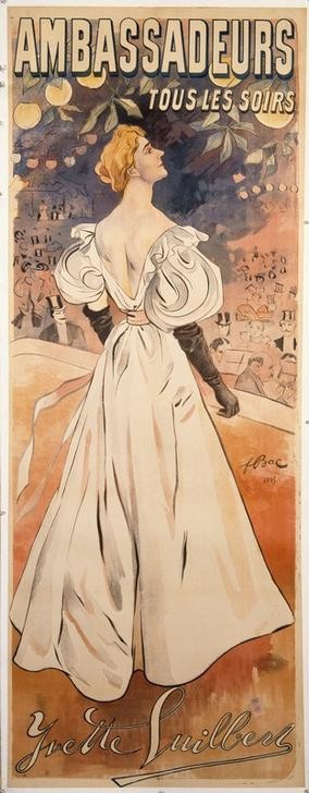 Ferdinand Bac, Ambassadeurs / Tous les Soirs / Yvette Guilbert (DEUTSCHE KUNST, FRAU, GESANG, JUGENDSTIL, MUSIK, SÄNGERIN, THEATER, WERBUNG, PLAKAT, BÜHNE, PORTRAIT, FRANZÖSISCHE KUNST, PUBLIKUM, GEBRAUCHSGRAFIK, CAFE, SINGEN, ZUSCHAUER, JAHRHUNDERTWENDE, PERSON)