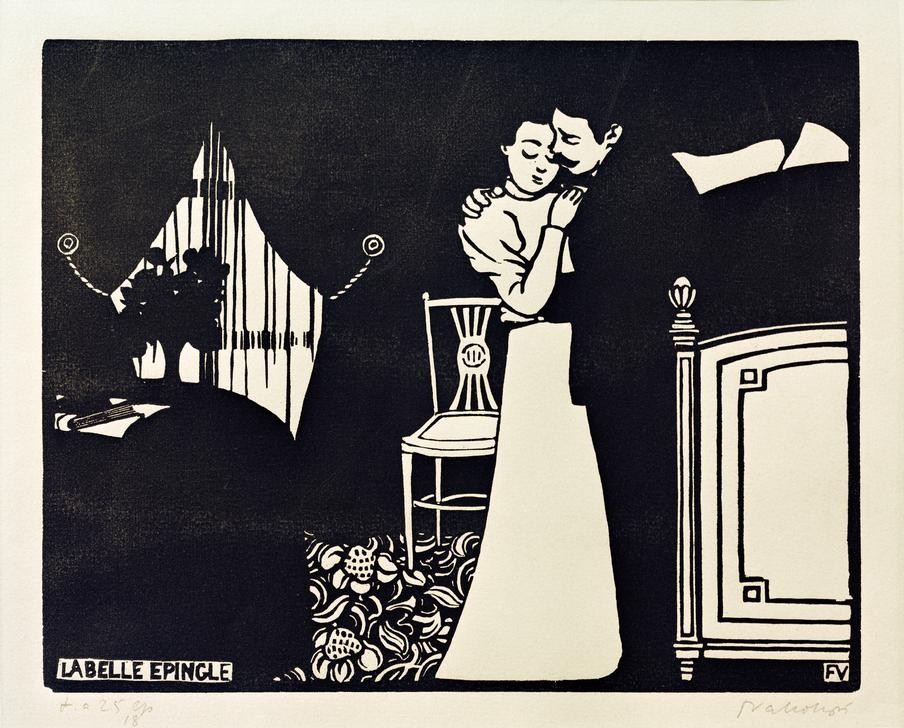 Felix Vallotton, La belle épingle (Bett,Liebe Und Ehe,Liebespaar,Mensch,Schlafzimmer,Verführung,Umarmung,Interieur,Geschlechterrollen,Französische Kunst,Schweizerische Kunst,Paar)