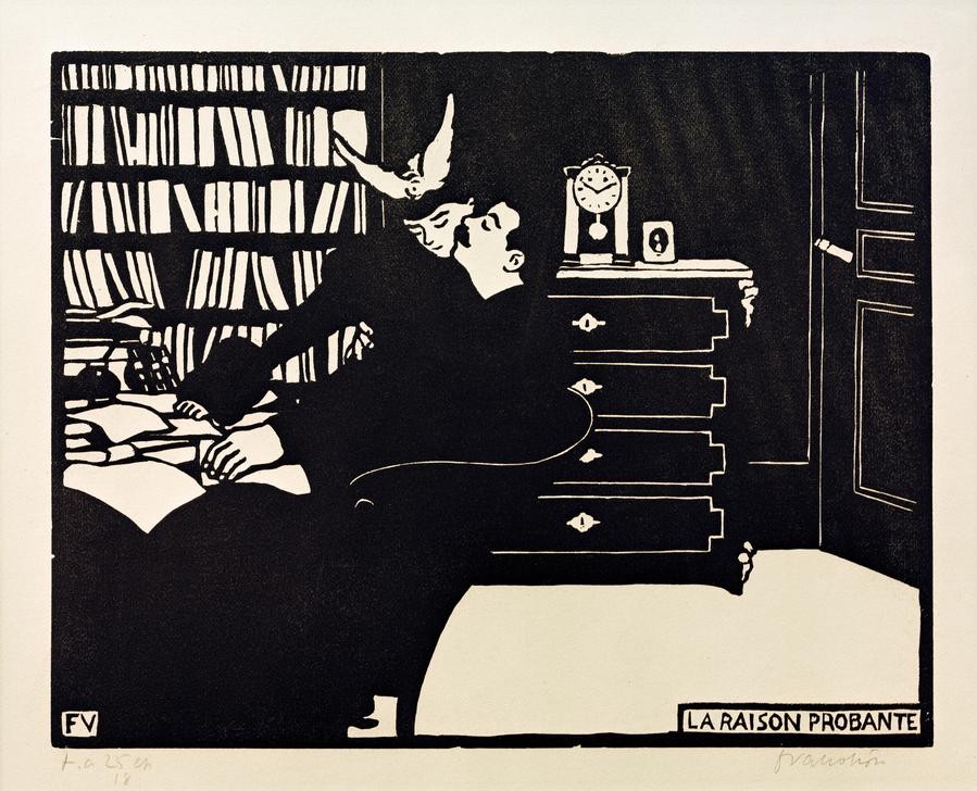 Felix Vallotton, La raison probante (Arbeitszimmer,Liebe Und Ehe,Liebespaar,Mensch,Schreibtisch,Kuss,Verführung,Geschlechterrollen,Französische Kunst,Schweizerische Kunst,Zärtlichkeit,Überredung)