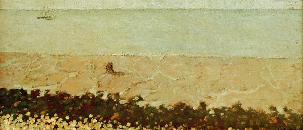 Felix Vallotton, La plage de Villerville (Landschaft,Schiff,Segelschiff,Spaziergang,Strand,Meer,Französische Kunst,Schweizerische Kunst,Nabis,Jahrhundertwende,Schifffahrt)