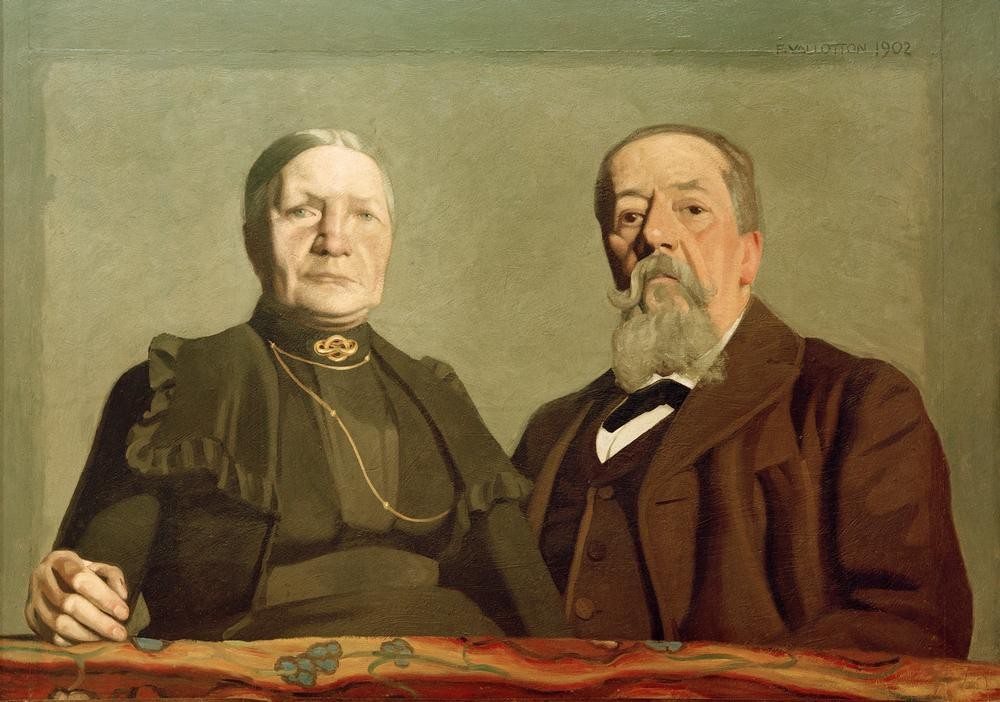 Felix Vallotton, Portrait de mes parents réunis (Ehepaar,Familie,Grafiker,Frau,Maler (Künstler),Mann,Schmuck,Alter,Bart,Französische Kunst,Schweizerische Kunst,Brosche,Vollbart,Künstlerfamilie,Nabis,Eltern,Jahrhundertwende,Doppelportrait,Person)
