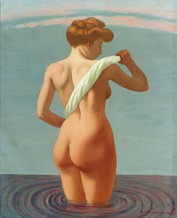 Felix Vallotton, Baigneuse de dos s’essuyant avec un linge roulé (Körperpflege,Bad Im Freien,Bad,Frau,Akt,Rückenakt,Rückenfigur,Französische Kunst,Schweizerische Kunst,Handtuch,Nabis,Abtrocknen,Kniestück)