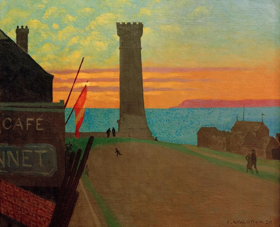 Felix Vallotton, Le vieux phare à Honfleur (Architektur,Geographie,Hafen,Küste,Leuchtturm,Meer,Architekturdarstellung,Französische Kunst,Schweizerische Kunst,Nabis,Topographie,Abendrot)