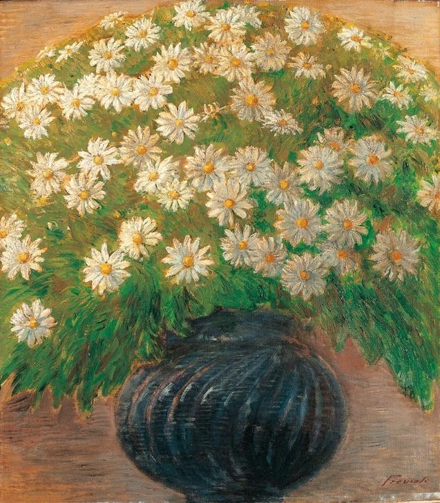 Gaetano Previati, Gänseblümchen (Gänseblümchen,Kunst,Stillleben,Blumenstrauss,Vase,Italienische Kunst,Blume,Divisionismus,Privatsammlung)