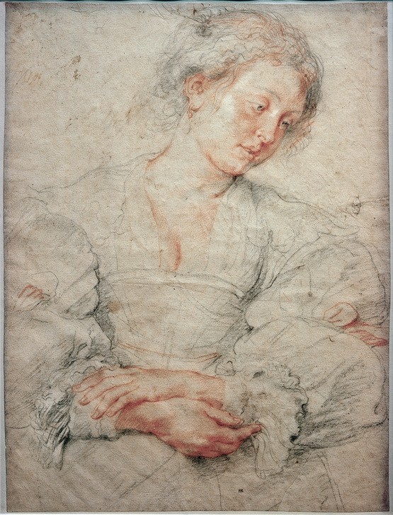 Peter Paul Rubens, Mädchen mit verschränkten Händen (Flämische Kunst,Frau,Kunst,Mensch,Barock,Portrait,Studie,Niederländische Kunst,Puffärmel,Junge Frau,Halbfigur,Verschränkte Arme,Körperhaltung)