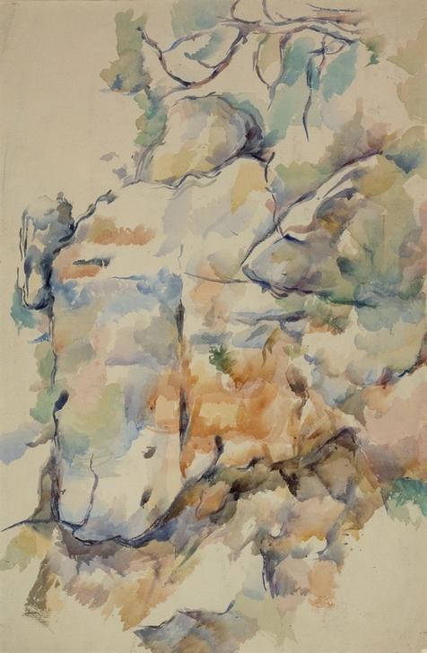 Paul Cézanne, Rochers près des grottes audessus de Château-Noir (Kunst,Landschaft,Impressionismus,Felsen,Französische Kunst,Jahrhundertwende)