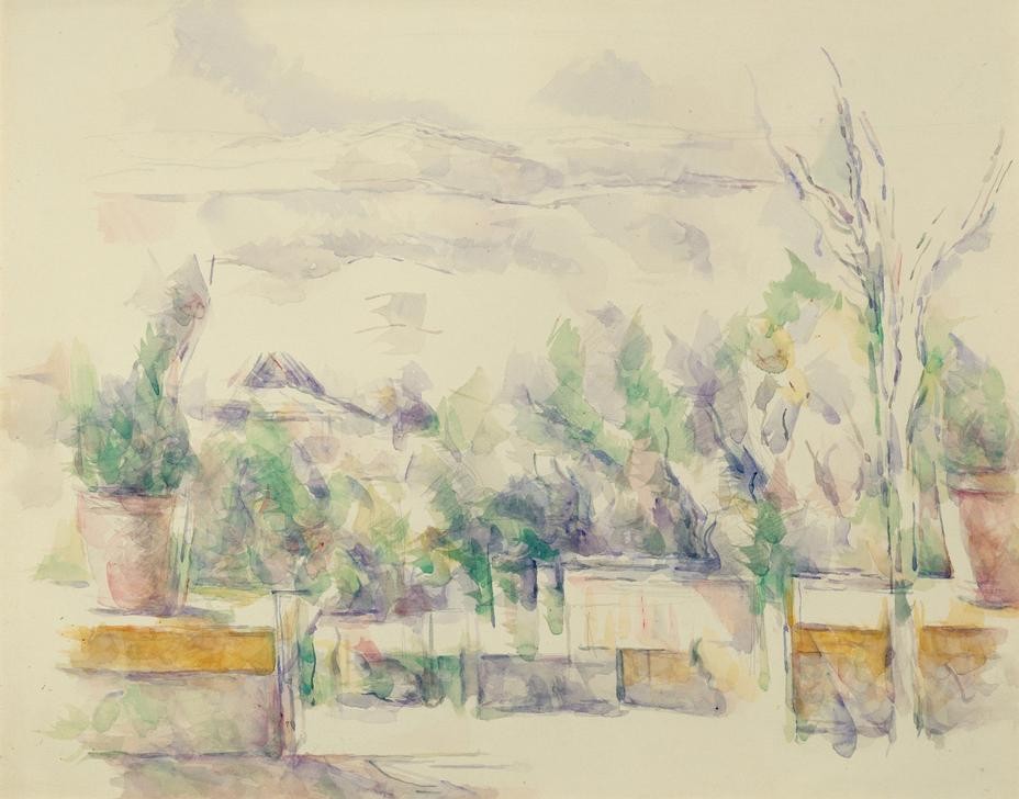 Paul Cézanne, La Terrasse du Jardin des Lauves (Kunst,Landschaft,Mauer (Architektur),Terrasse,Impressionismus,Französische Kunst,Gartenmauer,Jahrhundertwende,Garten)
