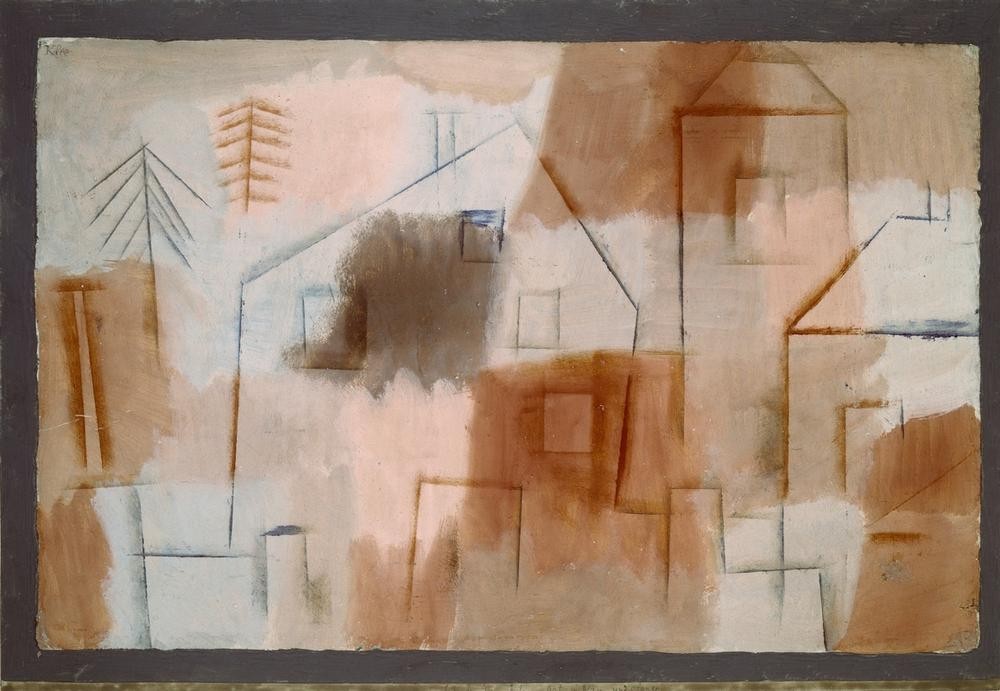 Paul Klee, Ort in Blau und Orange (Architektur,Bauhaus,Deutsche Kunst,Haus,Abstrakte Kunst,Stadtansicht,Schweizerische Kunst,Orange (Farbe),Farbe)