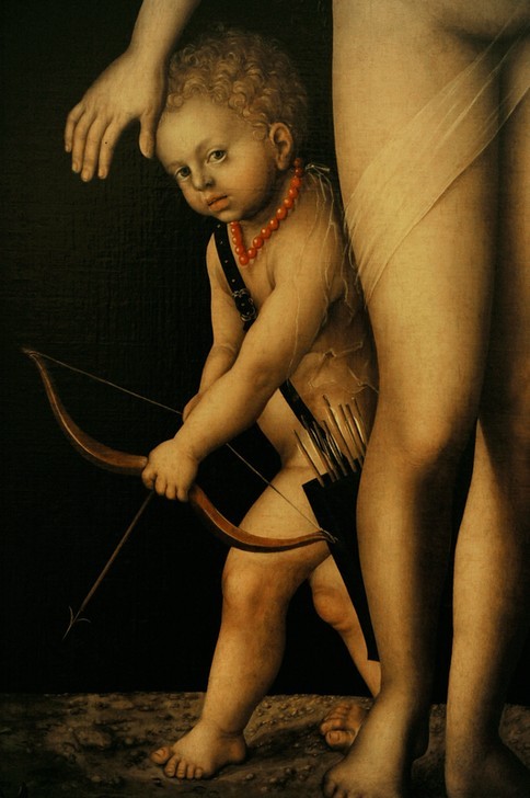 Lucas Cranach der Ältere, Venus and Cupid, 1509 (Frau,Kind,Kunst,Museum,Mythologie,Pfeil,Renaissance,Köcher,Einsiedelei,Nacktheit,Göttin,Figur,Gott,Kragen,Malen,Allemande,Ausschnitt)