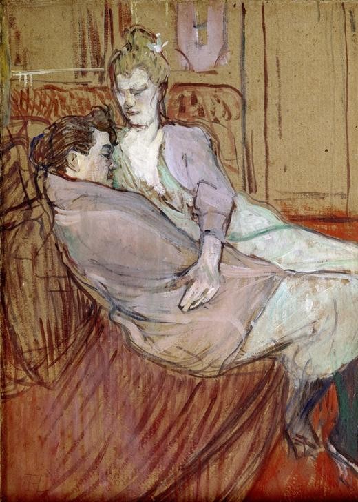 Henri de Toulouse-Lautrec, Etude pour Les deux amies (Erotik,Frau,Freundschaft (Allgemein),Gesellschaft,Jugendstil,Kunst,Prostitution,Lesbische Liebe,Homosexualität,Prostituierte,Langeweile,Französische Kunst,Erotische Kunst,Sexualität,Zärtlichkeit,Frauenleben,Bordell,Halbwelt,Jahrhundertwende,Freundin)