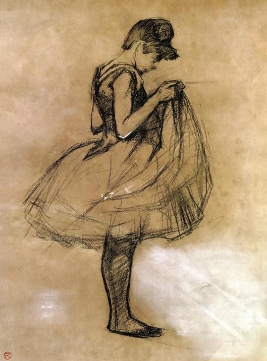 Henri de Toulouse-Lautrec, Danseuse ajustant son maillot (Ballett,Frau,Kabarett Und Variete,Kunst,Musik,Tänzerin,Tanz,Variete (Entertainment),Ankleiden,Französische Kunst,Belle Epoque,Tutu (Ballett))
