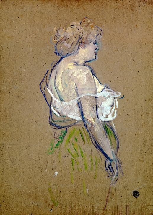 Henri de Toulouse-Lautrec, Mademoiselle Lucie Bellanger (Erotik,Fettleibigkeit,Frau,Jugendstil,Kunst,Mensch,Prostitution,Prostituierte,Portrait,Unterrock,Französische Kunst,Erotische Kunst,Fin De Siecle,Neglige,Profil,Schulterfrei,Halbfigur)