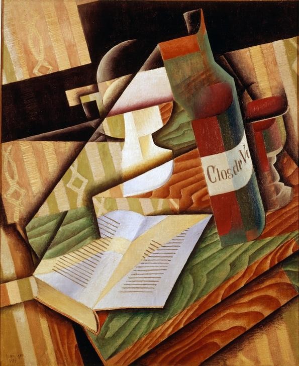 Juan Gris, Le livre (Buch,Kunst,Wein,Kubismus,Stillleben,Flasche,Spanische Kunst,Weinflasche,Buch (Aufgeschlagen))