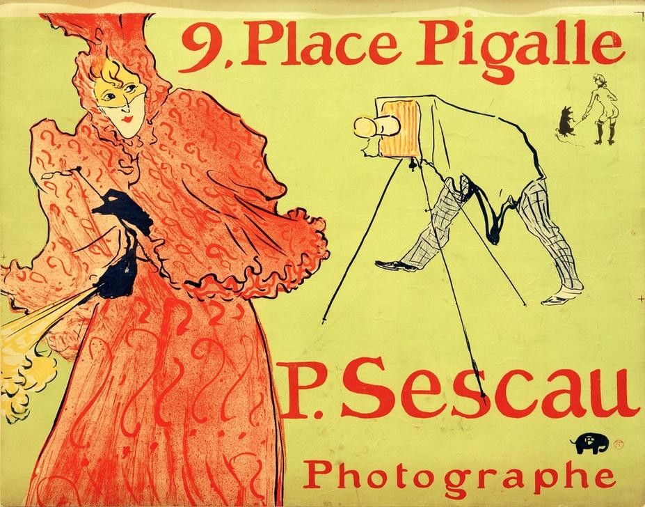 Henri de Toulouse-Lautrec, Le Photographe Sescau (Beruf,Fotograf Bei Der Arbeit,Fotograf,Frau,Jugendstil,Kamera,Kunst,Werbung,Plakat,Französische Kunst,Fin De Siecle,Maske (Gegenstand))
