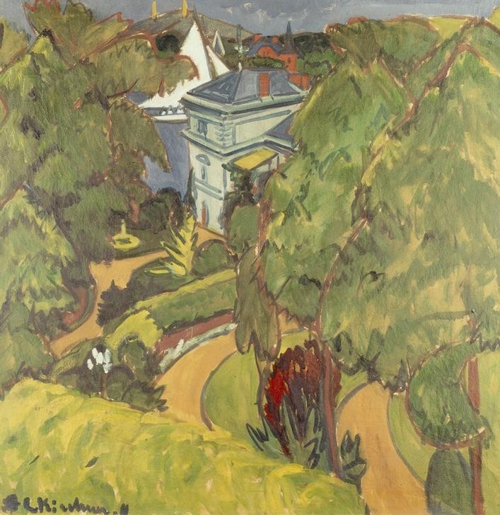 Ernst Ludwig Kirchner, Landschaft (Villa bei Grünau) (Architektur,Deutsche Kunst,Landschaft,Villa,Expressionismus,Die Brücke)