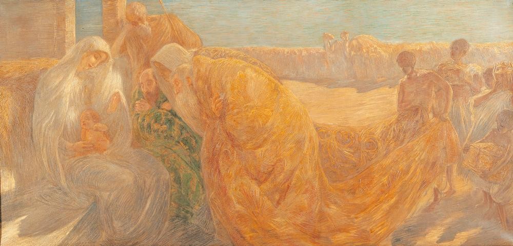 Gaetano Previati, Die Anbetung der Könige (Christentum,Kunst,Religion,Symbolismus,Heilige Familie,Maria Mit Kind,Neues Testament,Bibel,Anbetung Der Könige,Heilige Drei Könige (Neues Testament),Italienische Kunst,Jesusknabe,Kindheit Jesu)
