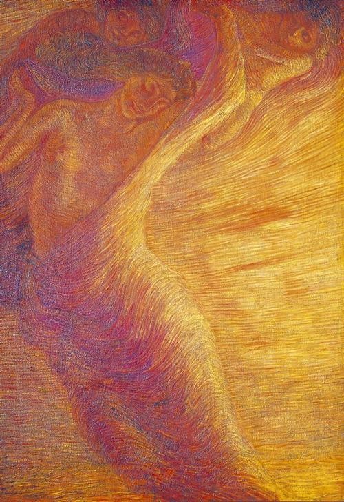 Gaetano Previati, Il Giorno (Jugendstil,Kunst,Tageszeiten,Morgen,Symbolismus,Allegorie,Sonnenaufgang,Italienische Kunst,Tag,Licht,Halbakt,Personifizierung)