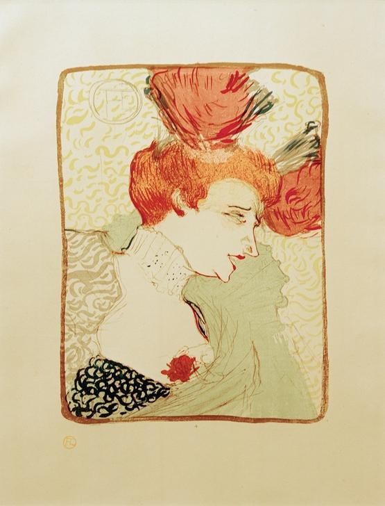 Henri de Toulouse-Lautrec, Mademoiselle Marcelle Lender, en buste (Frau,Gesang,Jugendstil,Kabarett,Kunst,Mensch,Schauspielerin,Theater,Variete (Entertainment),Dekollete,Portrait,Französische Kunst,Rote Haare,Belle Epoque,Fin De Siecle,Profil,Jahrhundertwende,Brustbild)